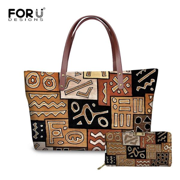 

forudesigns tribal african ethnic pattern women handbags designer 2 pcs/set shoulder bags with purse ladies casual tote bag 2020