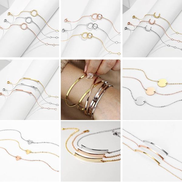 

link, chain classic stainless steel bracelets fashion trendy charm bracelet for women party jewelry multiple styles, Black