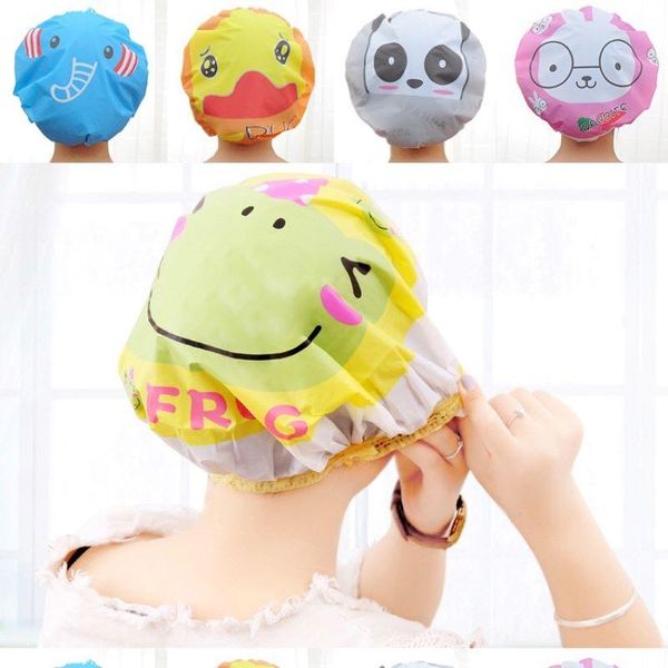 

cute cartoon shower bath cap women hat for baths and saunas lace elastic band women kids hair protective cap