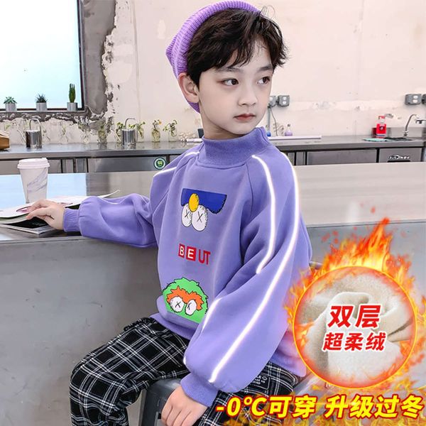 

2020 autumn and winter fashion new foreign boys' same leisure plush thickened sweater, Black
