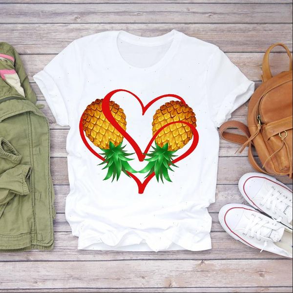 

women 2021 summer love pineapple valentine fruit sweet camisas t shirts t shirt ladies womens graphic female tee t shirt, White