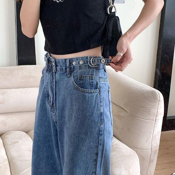 

autumn summer korean loose straight high waist jeans women wide leggings long trousers denim jeans loose wide leg pants, Blue