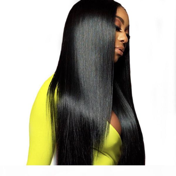 

малазийский прямой парик фронта шнурка 13x4 фронта шнурка человеческих волос парики с pre щипковых hairline отбеленные узлы волос remy, Black;brown