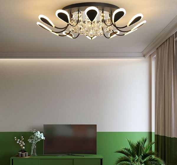 Lampadario di cristallo di lusso Nero / Bianco Lustro decorativo led Per soggiorno Camera da letto Lampadari moderni per sala studio