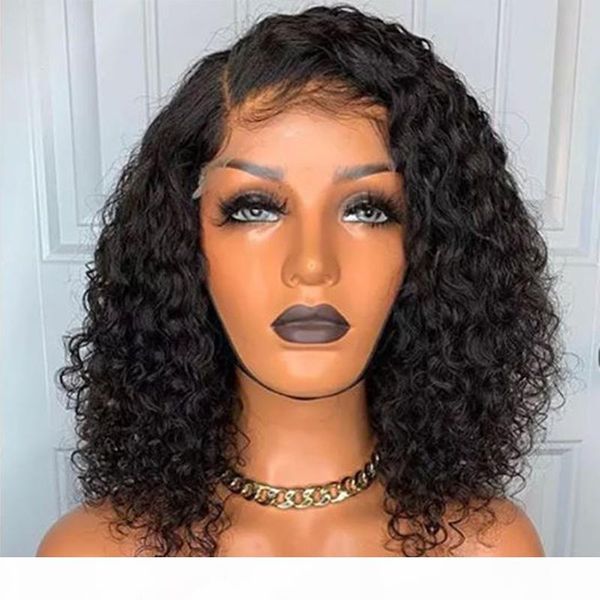 

13x6 150% density curly remy hair lace front wig pre pluckedcurly human hair lace frontal wigs, Black;brown