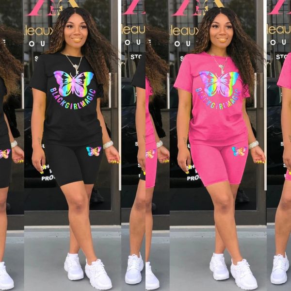 

dcymz s3802 2020 summer new cool colorful laser reflective butterfly for short sleeve aojeo suit casual women butterfly butterfly pants, Gray