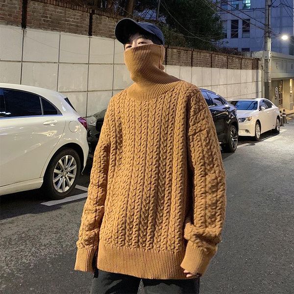 

men's sweaters 2021 autumn and winter youth loose solid color turtleneck sweater fashion casual all-match pullover, White;black