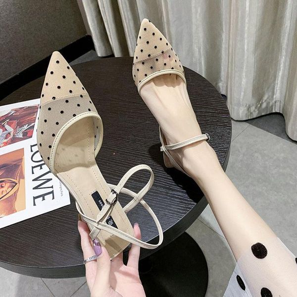 

pointed toe polka dot lace sandals women thin high heels gladiator sandalias mujer back strap transparent wedding summer shoes, Black