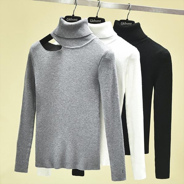 

sweater turtleneck off shoulder knitted pullovers sweater for women long sleeve female jumper black white gray clothing, White;black