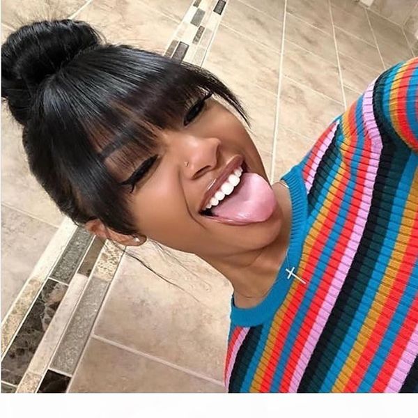 

glueless full lace human hair wigs with bangs pre plucked hairline malaysian straight lace front wigs 6-26 inch, Black;brown