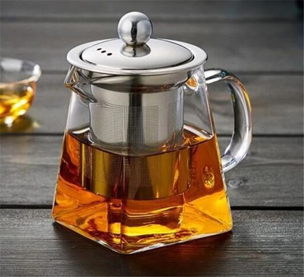

clear borosilicate glass teapot with stainless steel infuser strainer heat resistant loose leaf tea pot water bottle