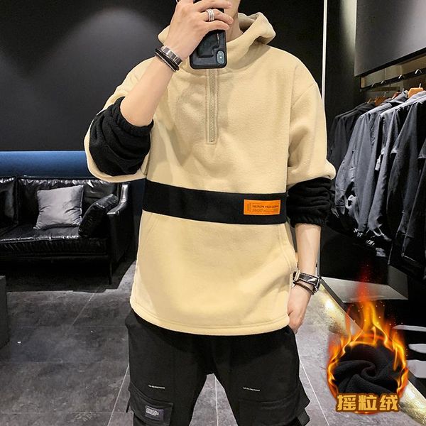 

autumn winter warm hoodies youth fashion trend casual loose-fitting velvety thick hooded sweatshirts men big size drop shipping, Black