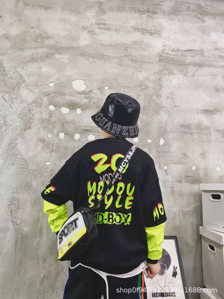 

sweater: children's winter plush boy's two-piece pullover tt2v, Black