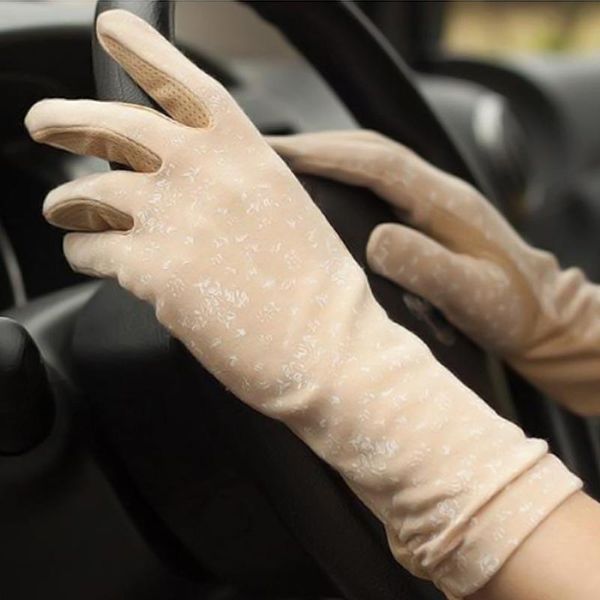 

women' mid-long summer cotton thin gloves autumn slip-proof touch screen short style sunscreen sleeve driving gloves guantes, Blue;gray