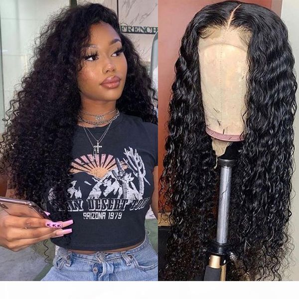 

deep t part lace 30inch human hair water wave 4x4 brazilian lace closure remy wig with baby hair density 150% wet and wavy, Black