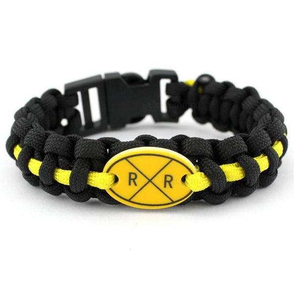 

charm bracelets railway railroad crossing sign black yellow 25*18mm glass cabochon outdoor survival paracord men women gift, Golden;silver