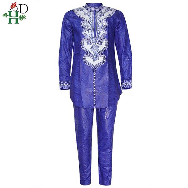 

ethnic clothing h&d dashiki shirt pants african men clothes set bazin embroidery trouser suit 2021 mens robes ensemble africaine 2 piece, Red