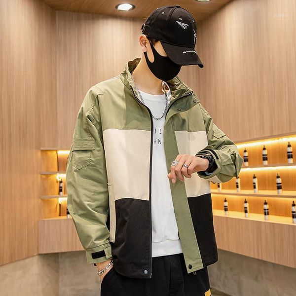 

spring 2020 trend ins stand collar loose hip hop jacket men's color matching casual windproof cool jacket men1, Black;brown