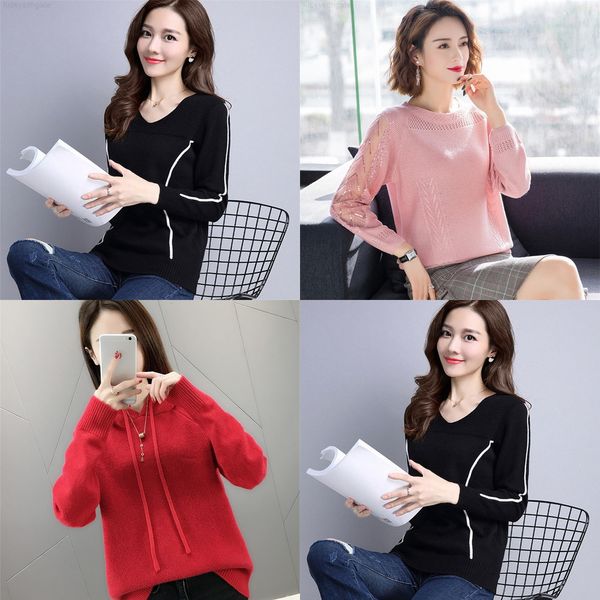 

factory9b8tand 2020 women's solid color v-neck europe america loose large size sweater black y200910, White;black