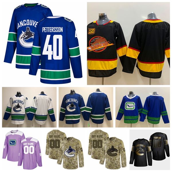 

2021 customize #40 elias pettersson vancouver canucks jerseys golden edition camo veterans day fights cancer custom stitched hockey jerseys, Black;red