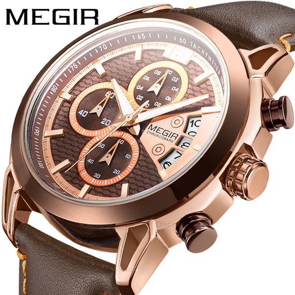 

overseas megger megir men's watch multifunctional waterproof luminous watch leather quartz watch 2071, Slivery;brown