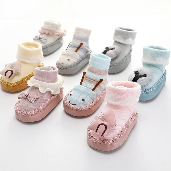 

baby cotton anti slip socks boys girls newborn infant winter warm long frilly sock shoes soles toddler funny cartoon ruffle sock y201009, Pink;yellow