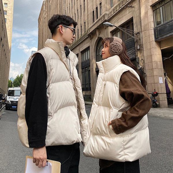 

cotton casual vest winter couple fashion collar loose thicken vest korean plus size chaquetas hombre men clothing de50mbx, Black;white