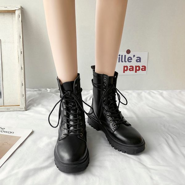 

2020 women's winter ankle black boots woman lace up booties women short boot fashion ladies shoes woman zip round toe