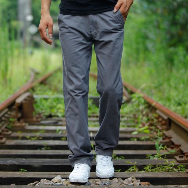 

men's pants spring autumn fashion brand youth casual straight loose large size workwear solid color, Black