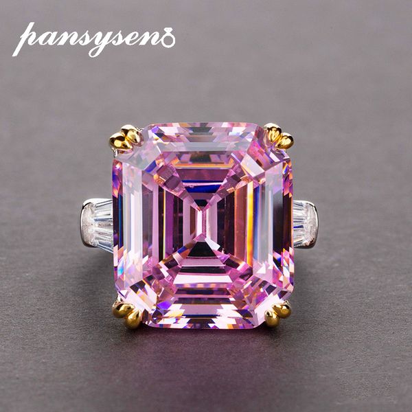 

pansysen real 925 sterling silver jewelry ring simple original 10x14mm pink quartz citrine cocktail rings for women luxury gifts t200908, Golden;silver