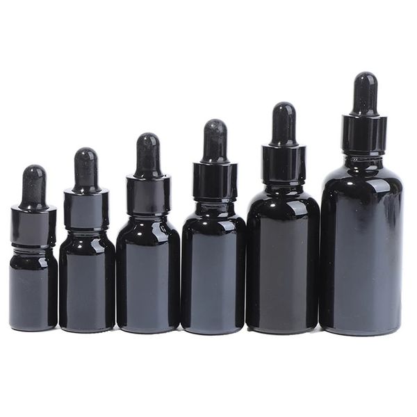 Tropfflaschen aus schwarzem Glas für ätherische Öle, leer, mit schwarzem Deckel, nachfüllbar für Öle auf Reisen