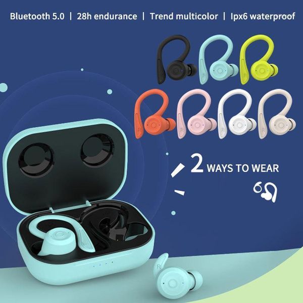 

bluetooth v5.0 wireless headset earphone earplugs tws noise reduction headset hanging ear in-ear sports waterproof1