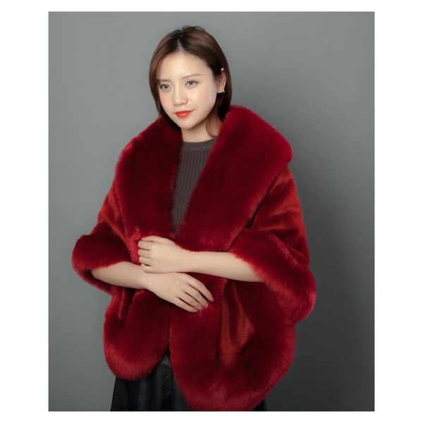 

fur poncho cape faux fake fox with rabbit fur wedding dress shrug shawl party warm fashion women f bbyuek, Black