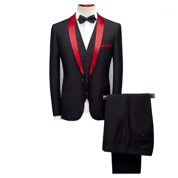 

2020 fashion men wedding suits shawl lapel 3 pieces suit (jacket+vest+pants) business casual suits groom prom plus size 4xl 5xl1, White;black