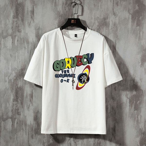 

2021 new summer short-sleeved t-shirt colorful letter shirt men's large size moj8, White;black