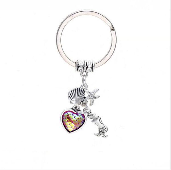 

starfish european and american shell jewelry marine fantasy mermaid multicolor peach heart fish scale charm pendant key, Slivery;golden