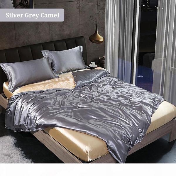 

color mixing europe bedding set luxury silk bed set 100% pure satin silk bedding with bed cover pillowcases and sheet