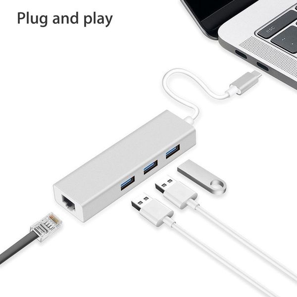 

type c ethernet adapter to rj45 lan network card wired 10/100/1000mbps gigabit usb 3.0 hub 5gbps for macbook notebook laptop