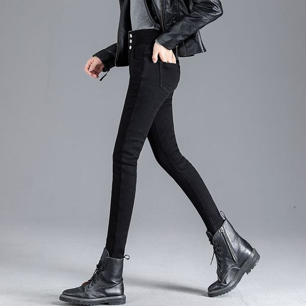 

cashmere jeans waisted autumn winter thickening 2020 new small feet show thin, tight and high women's pants, Blue
