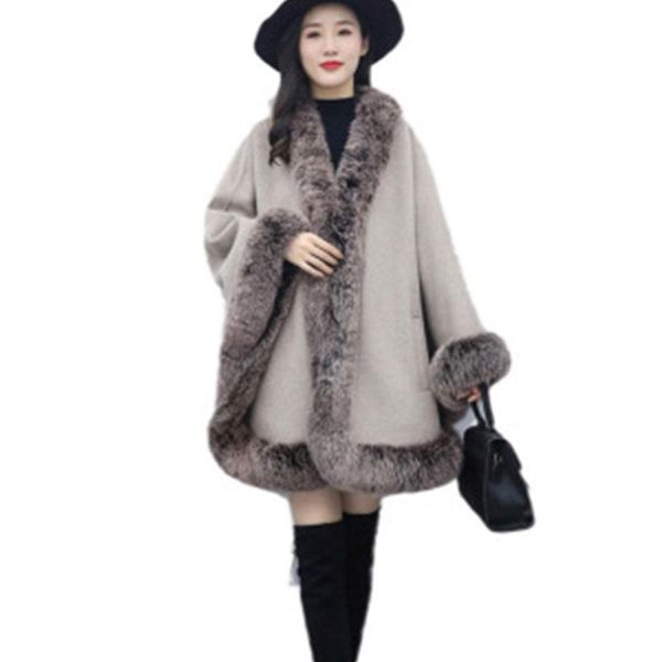 

women's wool & blends 2021 autumn winter women cloak woolen coat with shawl double sided jacket female mid length outwear wind parka bc, Black