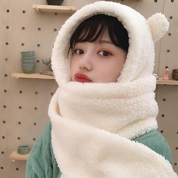 

scarves cute bear ears warm hat scarf women girls winter durable k2, Blue;gray