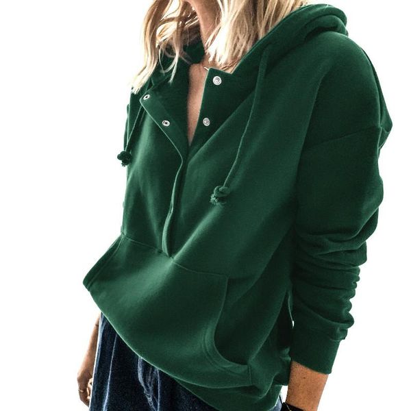 

women lacing hoodies pullover hooded harajuku buttons sweatshirt solid loose long sleeve hoody fashion 2021 autumn winter g2054, Black