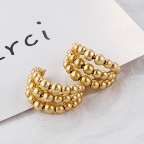 

aensoa fashion round ball hoop earrings for women vintage matte gold color statement geometric earrings wedding party jewelry, Golden;silver