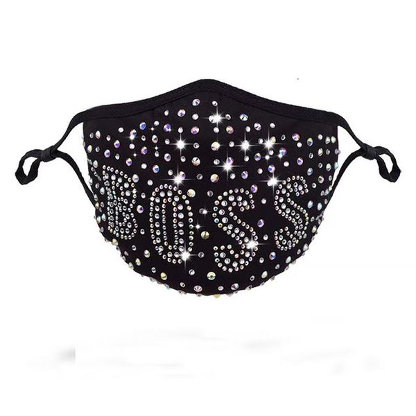 

letter dustproof bling diamond new protective cotton mouth masks washable reusable women colorful rhinestones face mask