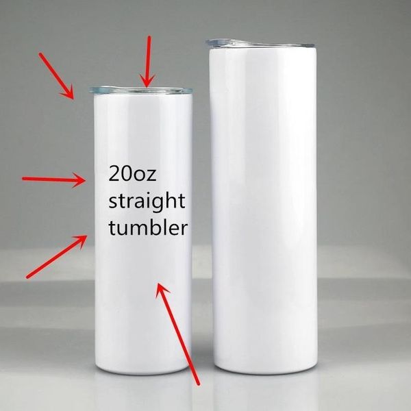 

sublimation skinny tumblers 20oz blank white tapered skinny cup with lid straw 20oz stainless steel vacuum heat transfer mug dhl shipping fy