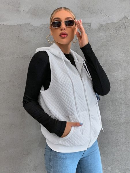 

zip up sleeveless hooded sweatshirt m7ht#, White;black