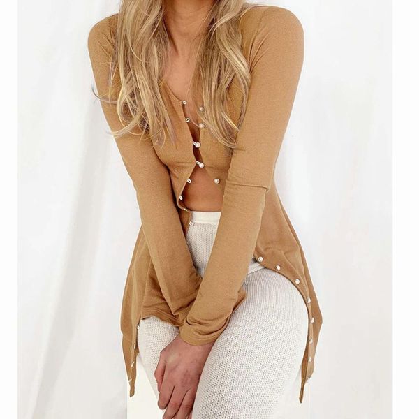 

pull femme nouveaute 2020 осенний кардиган femme sexy solid button cardigan design drange top blouse dames vesten lange mouw sqcflf, White;black