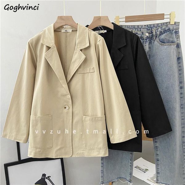 

women blazers solid loose classic fashion korean style temperament daily all-match notched ulzzang overcoats vintage casual chic, White;black