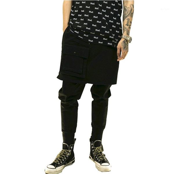 

2020 new men's pants pocket full length men hiphop joggers pants plus size trousers men belt streetwear casual sweatpants1, Black