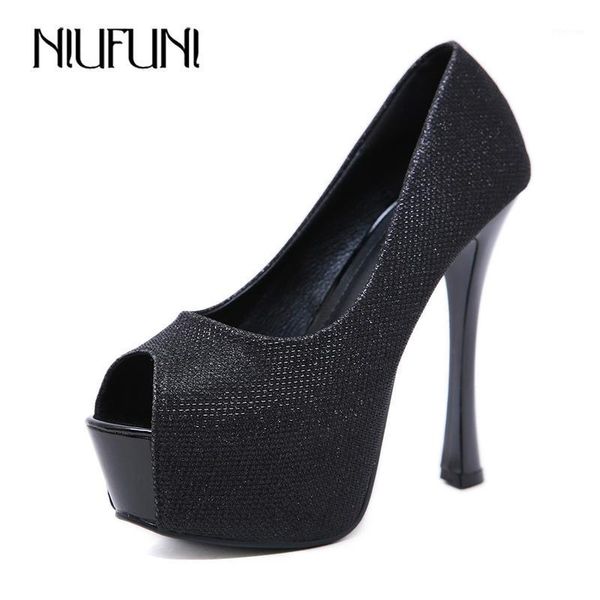 

dress shoes niufuni 2021 ultra high heels peep toe platform pumps black sequined women glitter party pumps1